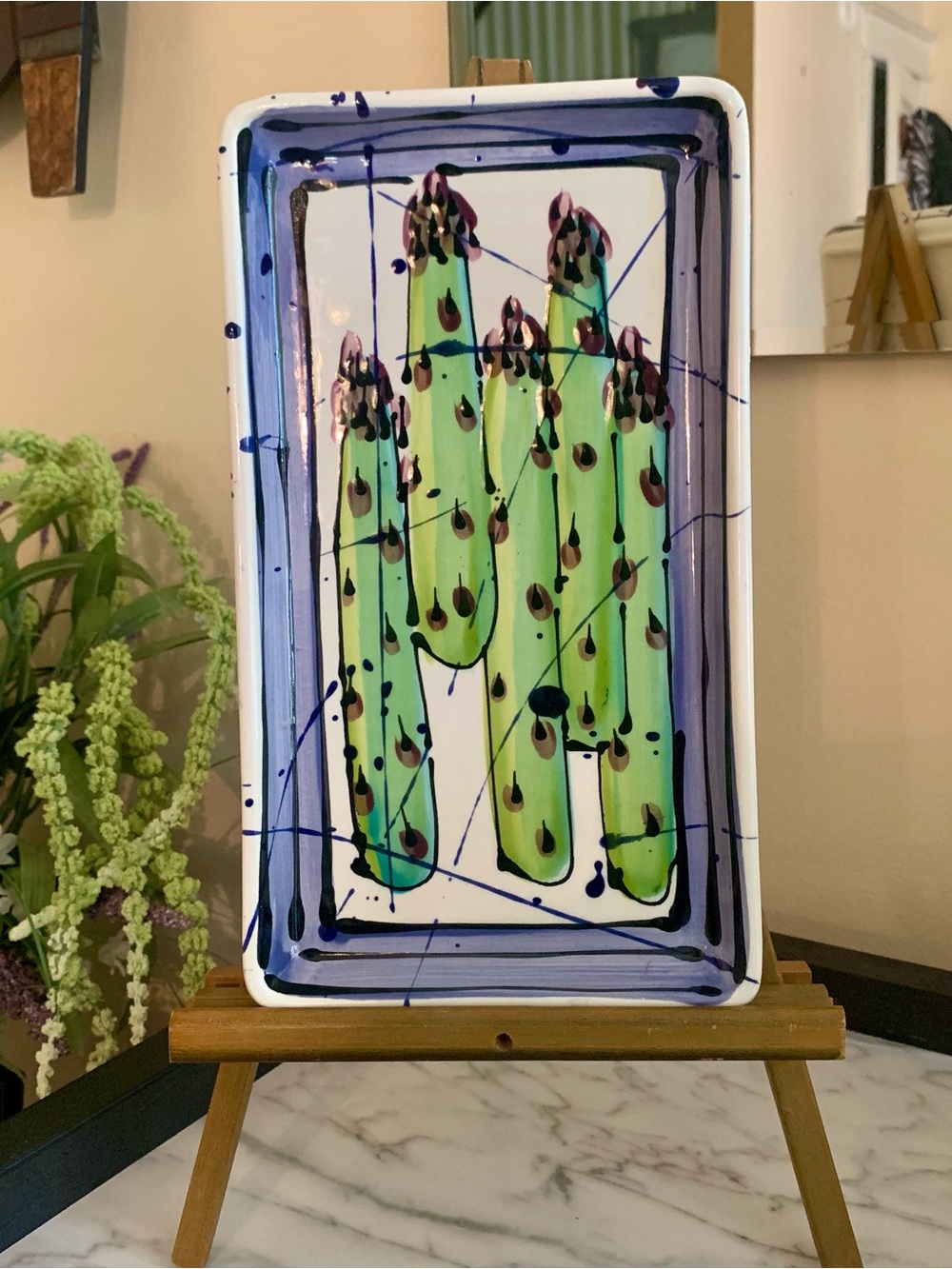 Vintage Ceramic Asparagus Themed Tray 4”X6”